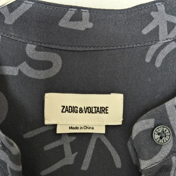 Zadig & Boltaire Refla Crepe Manifest Black Graffiti Shirt Dress Size Small - Picture 8 of 14